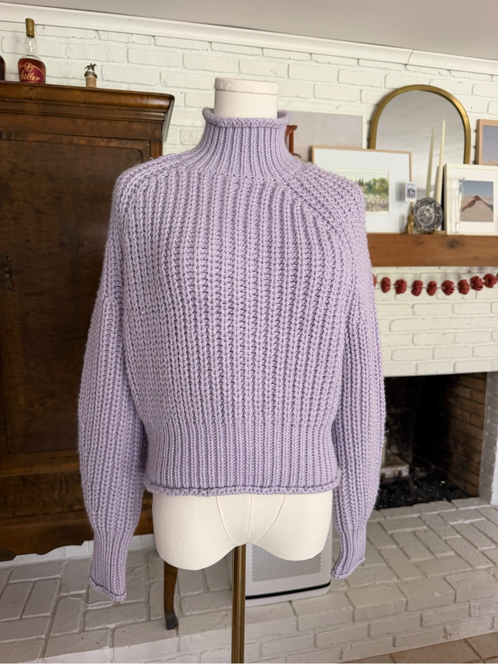 H&M Lilac Ribbed Mock Neck Chunky Knit Sweater